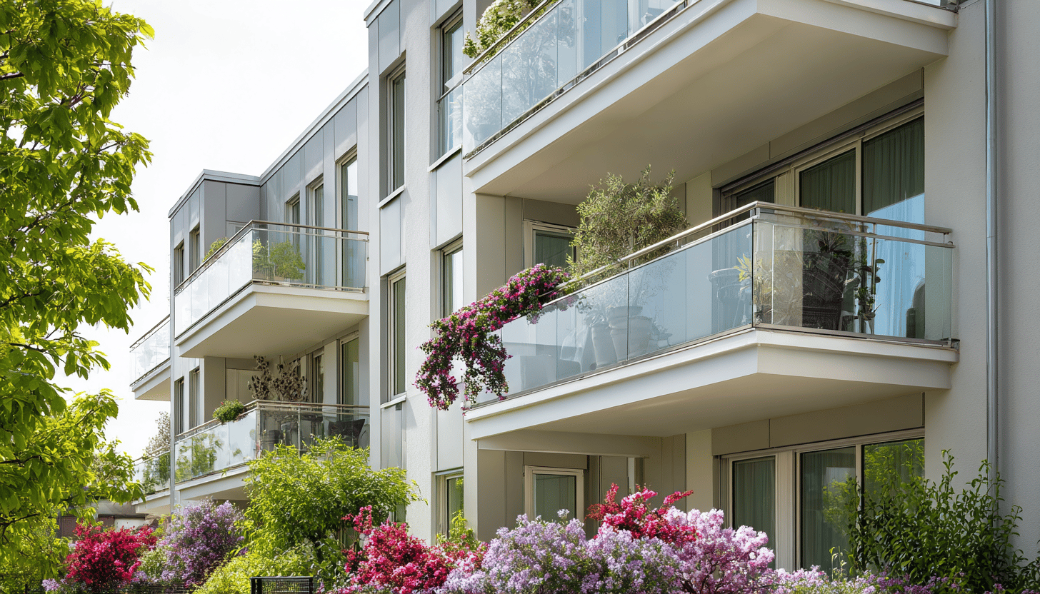 Mehrfamilienhaus mit Balkongeländer aus Edelstahl mit Glas